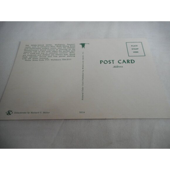 Vtg Postcard unposted Penn Wells Hotel Wellsboro PA Room landscape overlook - Picture 2 of 2